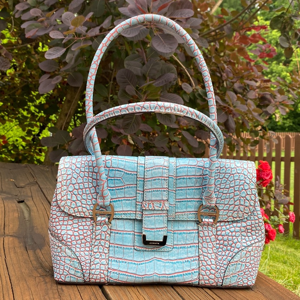 Liz Claiborne blue/pink faux alligator skin purse.